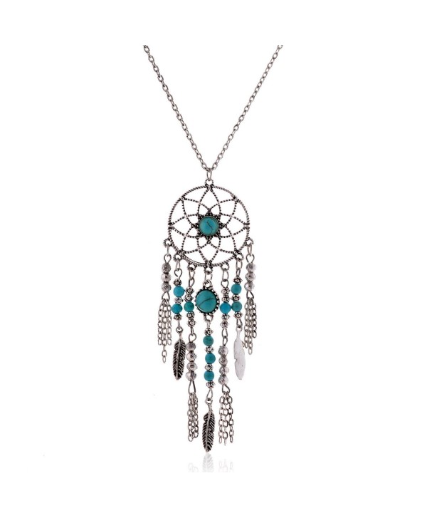 Lureme Native American Dream Catcher Turquoise Pendant Long Chain Necklace (01003467) - C212B1NOR5Z