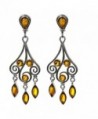 Honey Amber and Sterling Silver Dangle Chandelier Classic Earrings - CM1154HDDMN