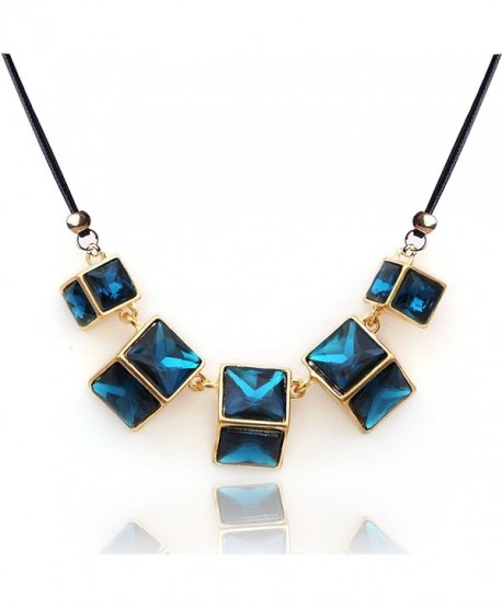 Yazilind European Gorgeous Dark Blue Square Crystal Gold Plated Bib Temperament Necklace - Dark Blue - CR11NZMYT0T