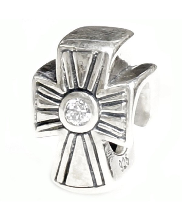 Sterling Silver Holy Cross Clear Cz European Style Bead Charm - CE11GOJLZTN