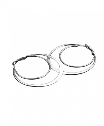 KMYMS Double Rings Hoops Earrings- Stainless Steel Hoops Earrings 70mm Large Hoops Earrings - Silver - CK183Q3IR6U