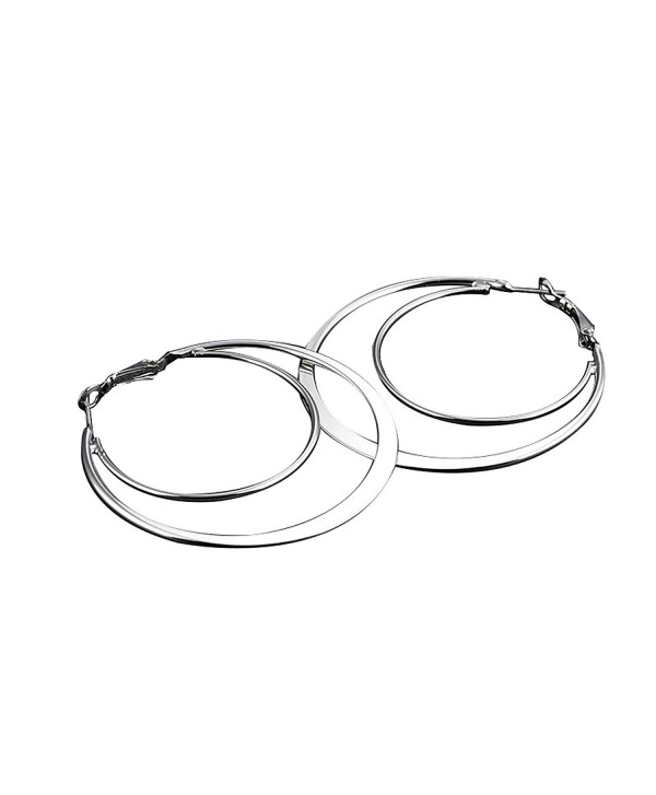 KMYMS Double Rings Hoops Earrings- Stainless Steel Hoops Earrings 70mm Large Hoops Earrings - Silver - CK183Q3IR6U