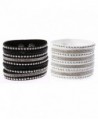 Finov Multi-layer Wristband Velvet Wrap Bracelet with Rhinestones Rivets - Black White - CE12MAKO4T7