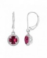 Sterling Silver Round Gemstone and Created White Sapphire Halo Leverback Dangle Earrings - Created Ruby - CS12NQZ43XD