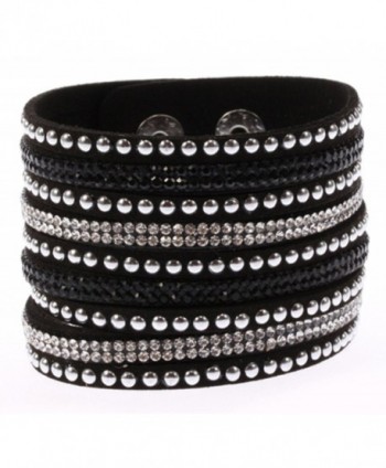 Finov Rhinestones Leather Wristband Bracelet