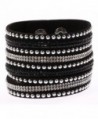 Finov Rhinestones Leather Wristband Bracelet