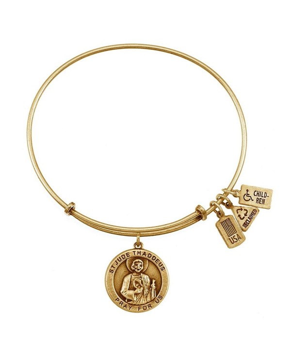 Wind & Fire Saint Jude Medal Gold Finish Charm Bangle - CQ11VQM8LR7