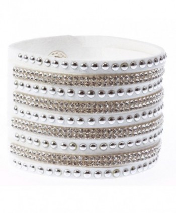 Finov Rhinestones Leather Wristband Bracelet in Women's Bangle Bracelets