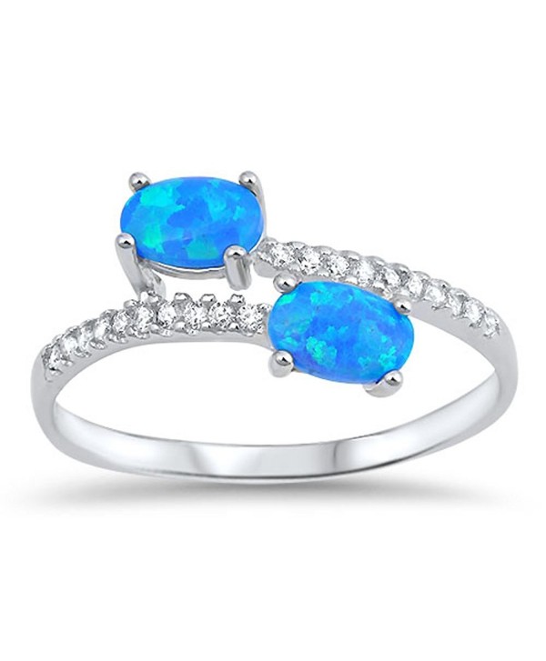 CHOOSE YOUR COLOR Sterling Silver Oval Ring - Blue Simulated Opal - CV12MX97R7O