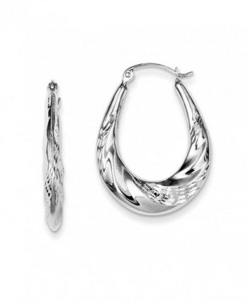 Sterling Silver Diamond Cut Scalloped Fancy Oval Hoop Earrings Length 24mm - CM12I0TK7J3