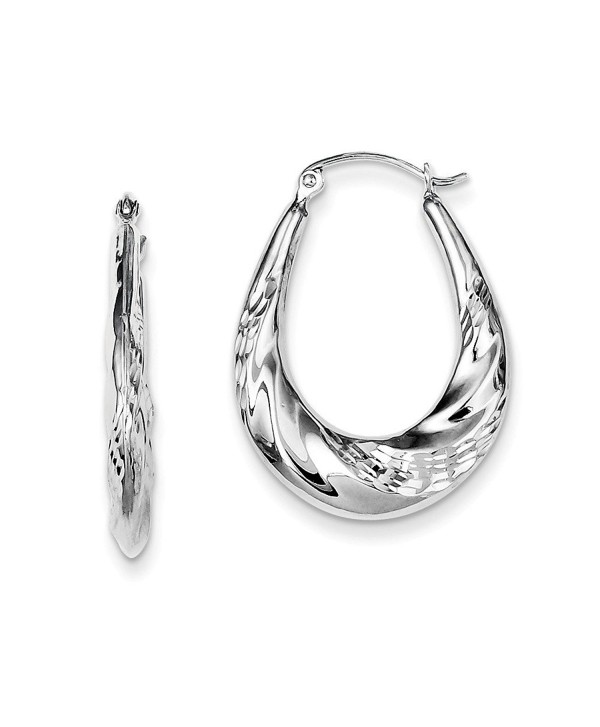 Sterling Silver Diamond Cut Scalloped Fancy Oval Hoop Earrings Length 24mm - CM12I0TK7J3