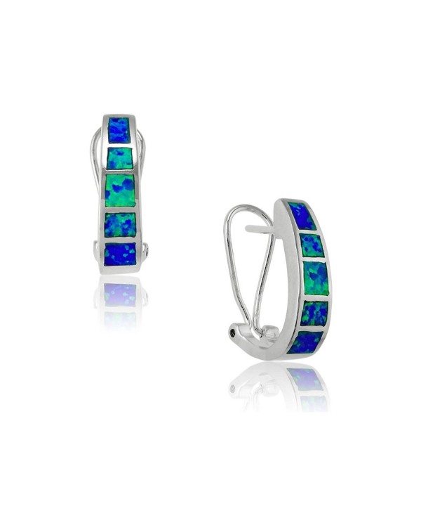 Sterling Silver Created Blue Opal Half-Hoop Striped Earrings - C712369NY2J