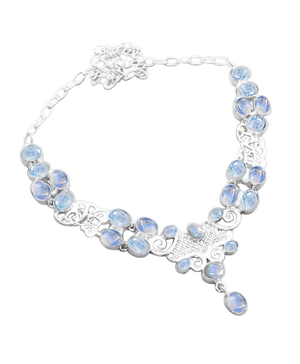 Moonstone Sterling Silver Handmade Necklace - Rainbow Moonstone - CS12661JP3B