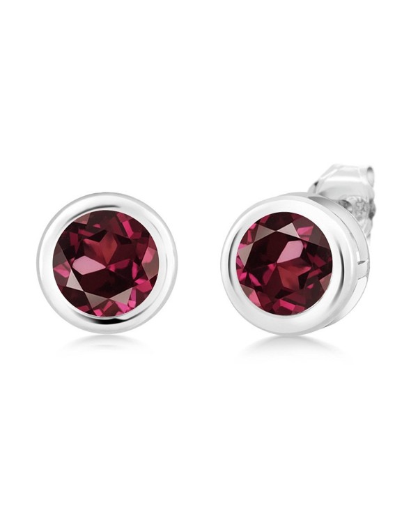 2.00 Ct Round Red Rhodolite Garnet Sterling Silver bezel - Earrings 6mm - C3117O1YKFL