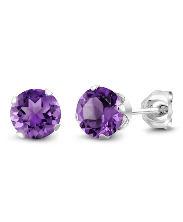 Sterling Silver Round Purple Amethyst Women's Stud Earrings 6mm 1.50 Carat Total Weight - CW115U4LOWV