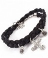 Bohemian Love Colorful Leather Braided Cord Crystal Cross Charm Wrap Bracelet - Black - C911LC49IIP