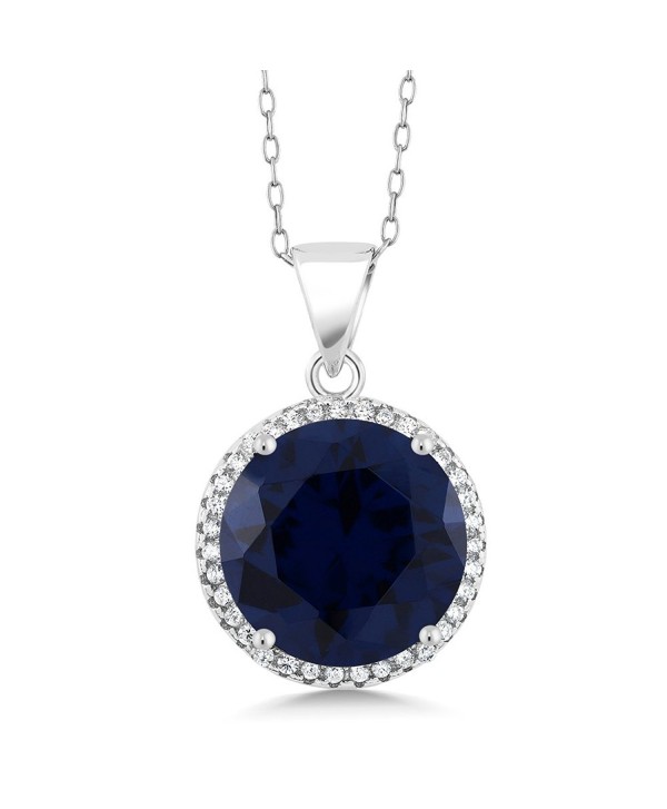 9.00 Ct Round Blue Simulated Sapphire 925 Sterling Silver Pendant Necklace with 18 Inch Chain - CU11PWEK82V