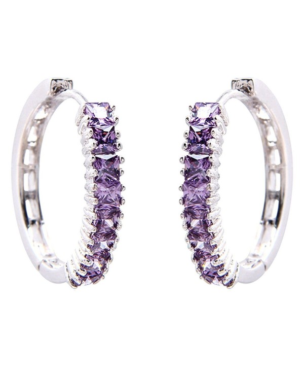 FC JORY White Gold GP Prong Princess CZ Cubic Zirconia Purple Hoop Dangle Earrings - CZ12201L5JN