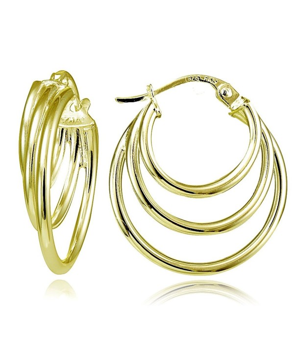 Hoops & Loops Yellow Gold Flash Sterling Silver Triple Round Hoop Earrings - CF12F5E8DJR
