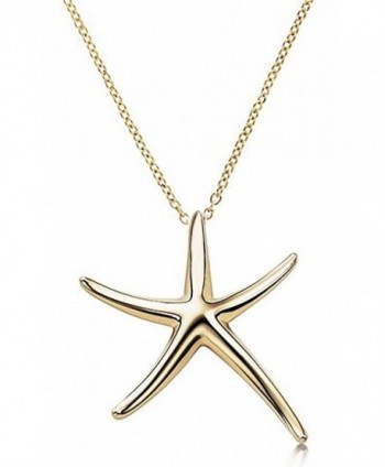 Starfish Pendant Necklace .925 Sterling Silver Celebrity Designer Style Gold Tone 16" - 18" Inches - CF11OCEWS7Z