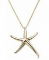 Starfish Pendant Necklace .925 Sterling Silver Celebrity Designer Style Gold Tone 16" - 18" Inches - CF11OCEWS7Z