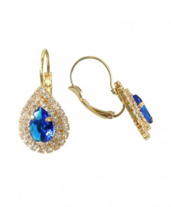 Navachi 18k Gold Plated water Drop Blue Zircon Crystal Az2678e leverback Earrings - CG129WNU3QD