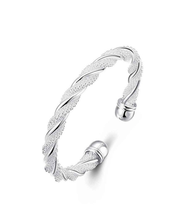 Nevaeh Bracelet 925 Sterling Silver Plated Adjustable Cuff Bangle Bracelet for Women Silver Bangle Bracelet - CW186TM3HZ6