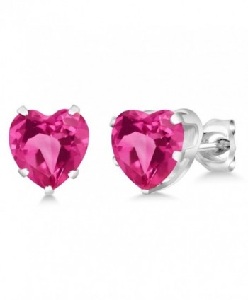 4.86 Ct Heart Shape 8mm Pink Created Sapphire 925 Sterling Silver Stud Earrings - CT11NNNW0FL