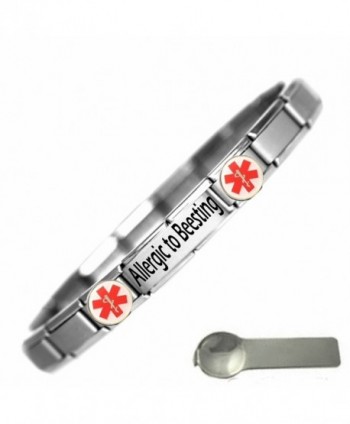 JSC Jewellery Allergic To Beesting Medical Alert Nomination Style Stainless Steel Bracelet - CG11DCDY5AT