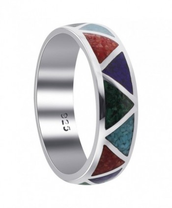 Gem Avenue Unisex 925 Sterling Silver Multi Stone Southwestern Style 6mm Band - CC113MU4KMB