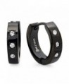 Stainless Steel Black Round Huggies Hoop Earrings with 3 stones (16mm Diameter) - CK11GLBE03H