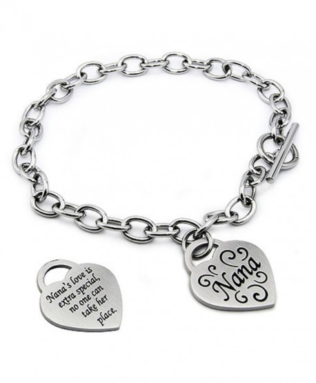 Stainless Steel I Love Nana Heart Tag Charm Bracelet- 7.5 Inches - C911683LFQ3