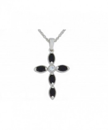 1 Ct Genuine Black Onyx Cross Pendant .925 Sterling Silver Rhodium Finish - CR11OZDY7O5