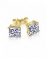 Gold Overlay Princess Cut Stud Unisex Earrings CZ 925 Sterling Silver Cubic Zirconia 3 CT - CX12EYL3D51