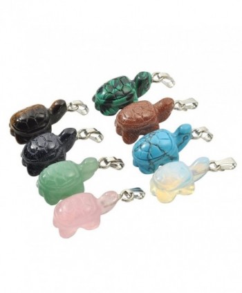QGEM Natural Gemstone Caved Mini Turtle Tortoise Pendant for Necklace 24" Chian-Jewelry Makings - Mix 8 - C717YC0TLI9