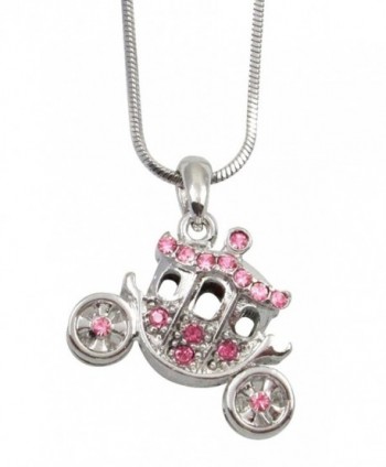 Silver Tone Crystal 3D Princess Pumpkin Carriage FairyTale Charm Necklace Girls- Teens- Women Gift - Pink - CD11O6A9GVZ