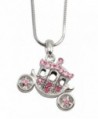 Silver Tone Crystal 3D Princess Pumpkin Carriage FairyTale Charm Necklace Girls- Teens- Women Gift - Pink - CD11O6A9GVZ