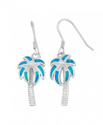 Sterling Silver Created Opal Palm Tree Earrings - Blue - C2118NROEGZ
