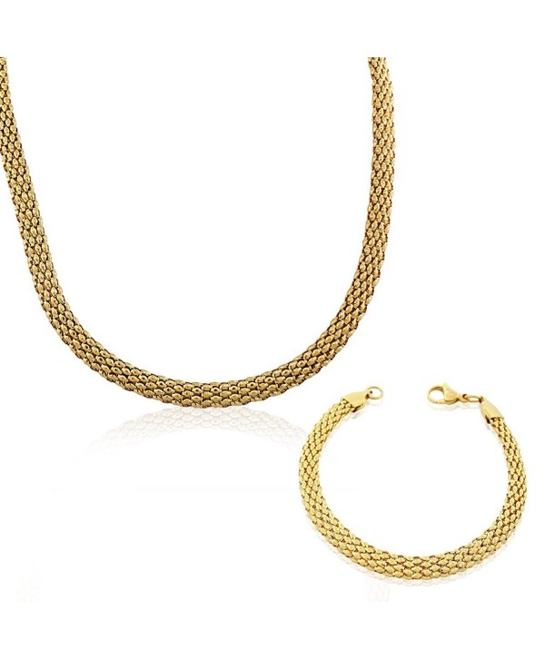 EDFORCE Stainless Steel Yellow Gold-Tone Caviar Chain Womens Necklace Bracelet Set - CK11LVX1MXV