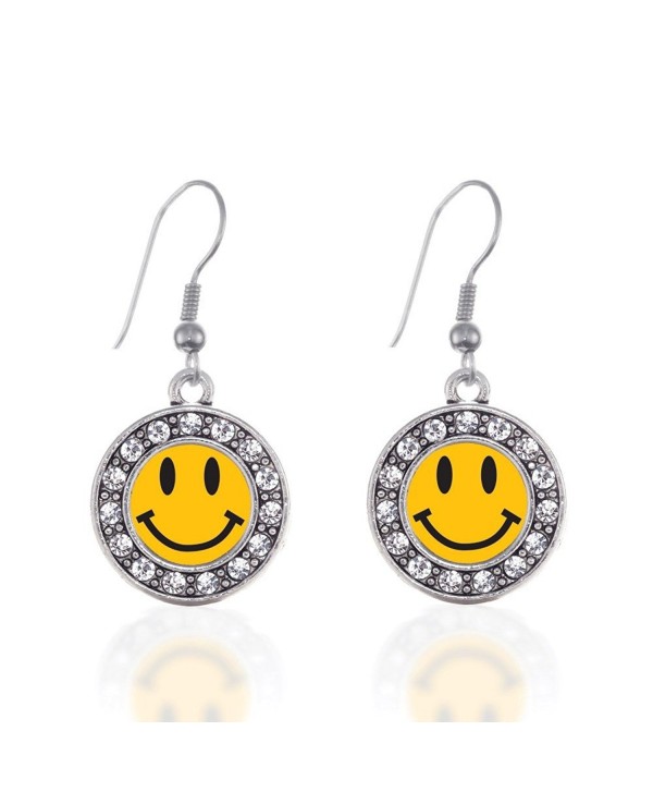 Smiley Face Circle Charm Earrings French Hook Clear Crystal Rhinestones - C3124BUURGX