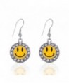 Smiley Face Circle Charm Earrings French Hook Clear Crystal Rhinestones - C3124BUURGX