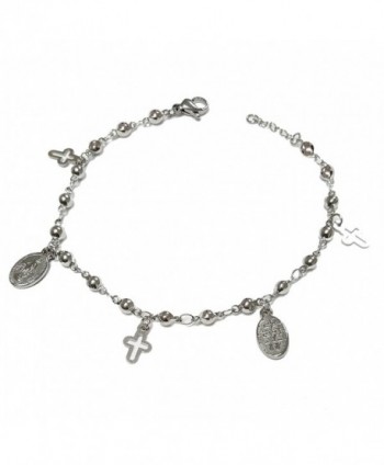 Catholic - Rosary Beads Pray Bracelet with 5 Charms- Miraculous Medal and Cross Charms - CD12DHVMWQF