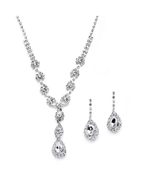 Mariell Sparkling Clear Rhinestone Necklace and Earrings Set for Proms- Bridesmaid's Gifts and Weddings - CY12FVEFOL1