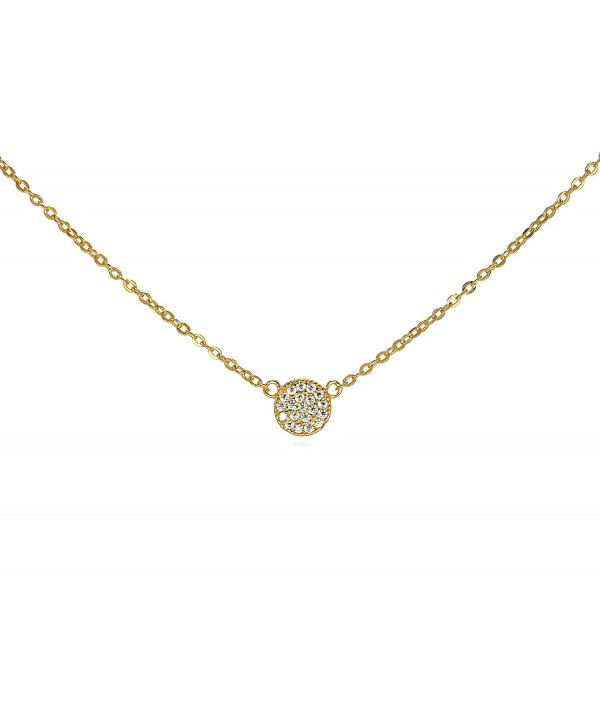 Tiny CZ Pave Disk Circle Necklace .925 Sterling Silver Gold Tone Finish Adjustable Chain 16" - 18" - CT11Q0XYL8Z