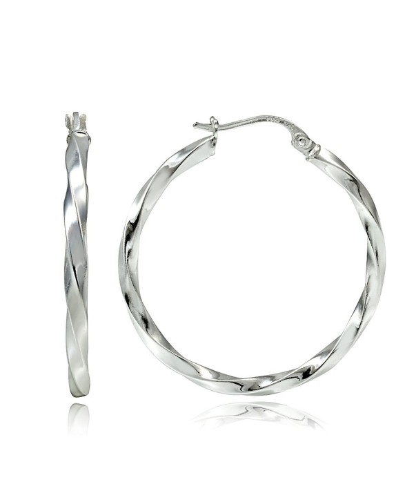 Hoops & Loops Sterling Silver 2mm Twist Medium Round Hoop Earrings - CB12CMU5ZYD