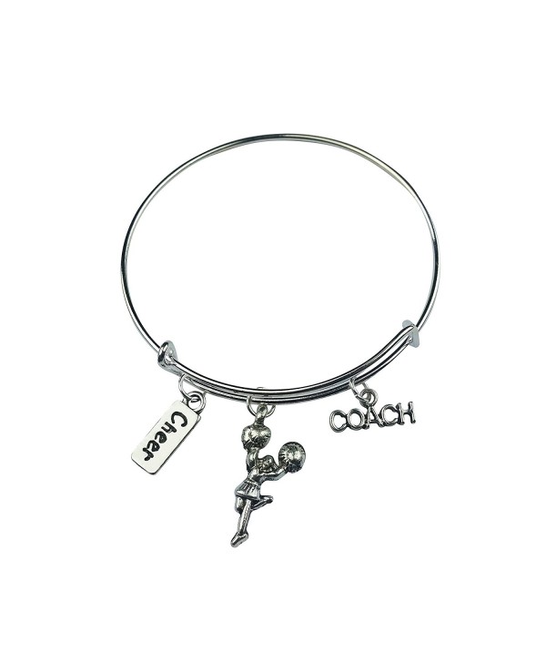 Art Attack Silvertone Cheerleader Cheer Coach Sports Pom Pom Charm Expandable Bracelet - CF12ISZGQ2V