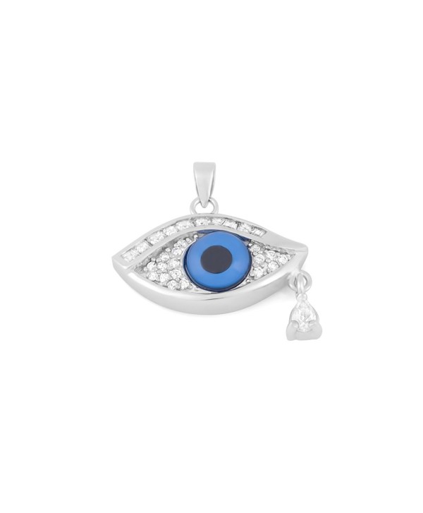 Sterling Silver Evil Eye Pendant Set with Cubic Zirconia- and a Dangling Tear-drop Accent - CN11BSVUSOF