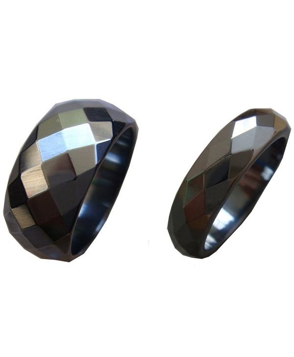 2pcs 6mm 10mm Black Wide Magnetic Faceted Hematite Stone Finger Band Men Women Rings Gift Box Size 6-13 - C612GPALQNJ
