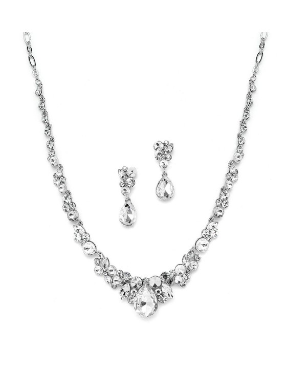 Mariell Glamorous Clear Crystal Wedding- Prom- Bridesmaids or Mother of Bride Necklace and Earrings Set - CN121O5FPFB