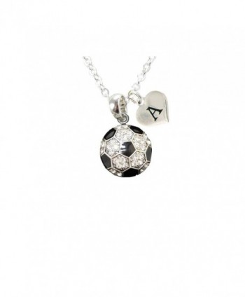 Custom Crystal Soccer Ball Silver Chain Necklace Choose Initial Charm All 26 - CC12MYBZQAY